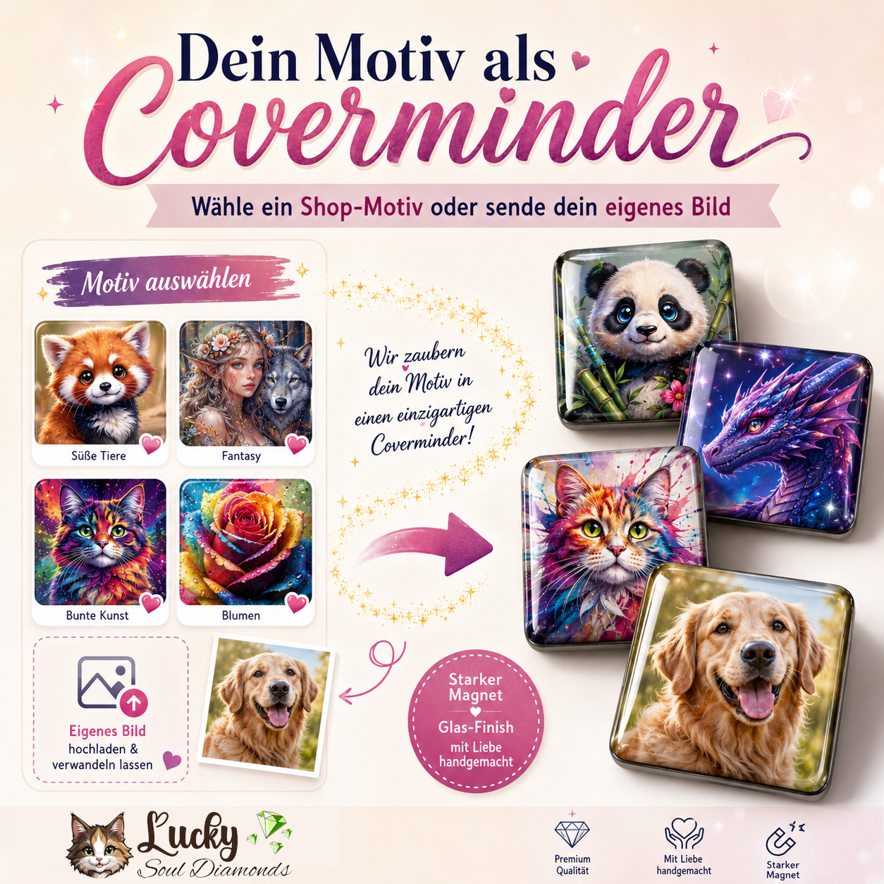 Personalisierter Coverminder | Glasmagnet mit Motiv aus dem Shop oder eigenem Motiv