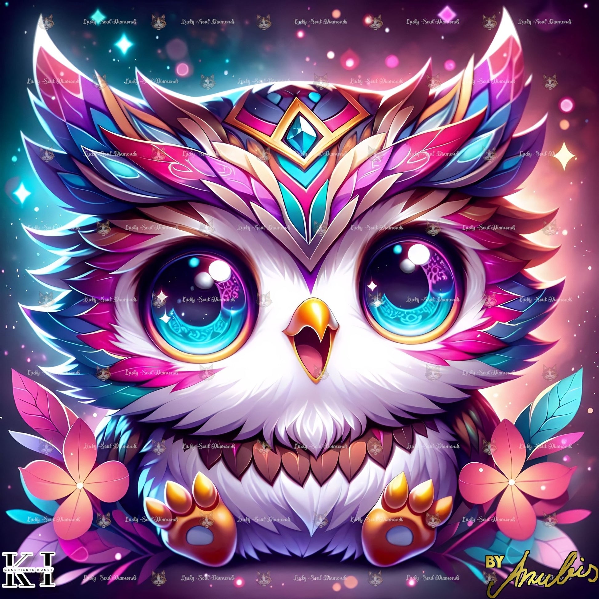 Little Baby Owl sitting - Lucky Soul Diamonds