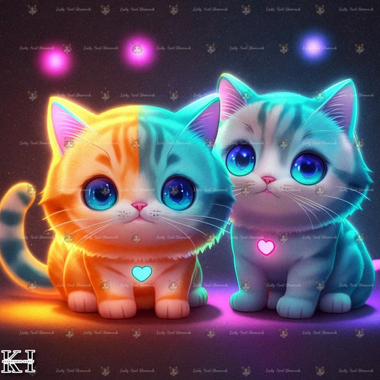 Leuchtende Katzenherzen - BB Fresh Diamond Art