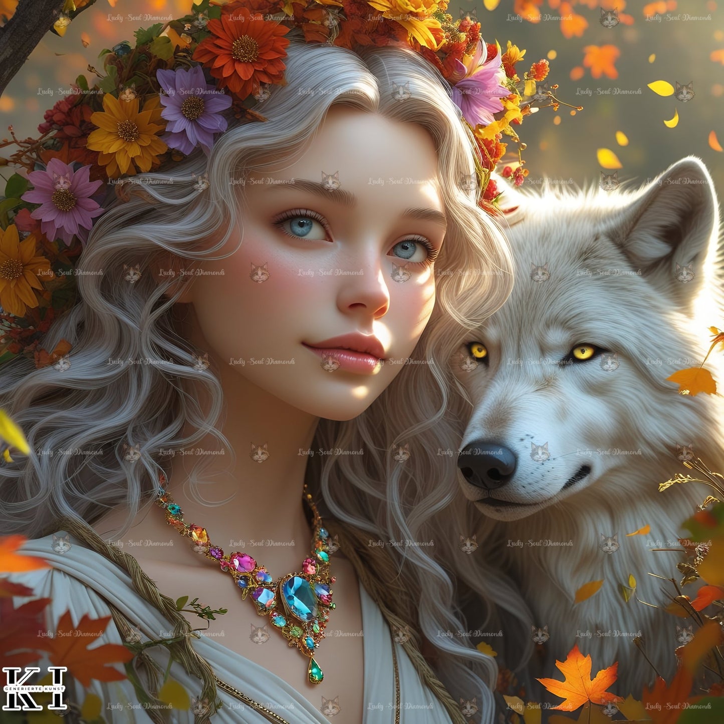 Lady mit Wolf - BB Fresh Diamond Art