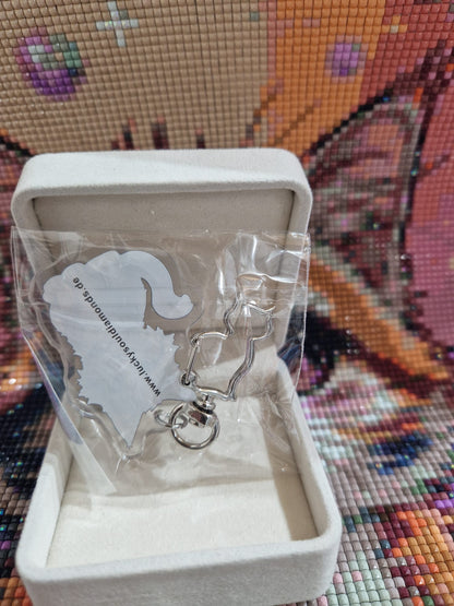 Acryl - Schlüsselanhänger mit Lucky Maskottchen SILBER KATZE - Lucky Soul Diamonds