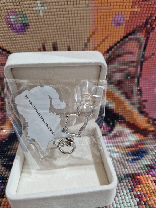 Acryl - Schlüsselanhänger mit Lucky Maskottchen SILBER KATZE - Lucky Soul Diamonds