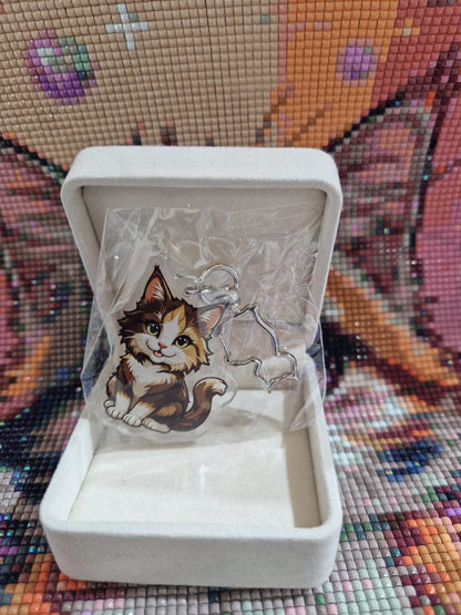 Acryl - Schlüsselanhänger mit Lucky Maskottchen SILBER KATZE - Lucky Soul Diamonds