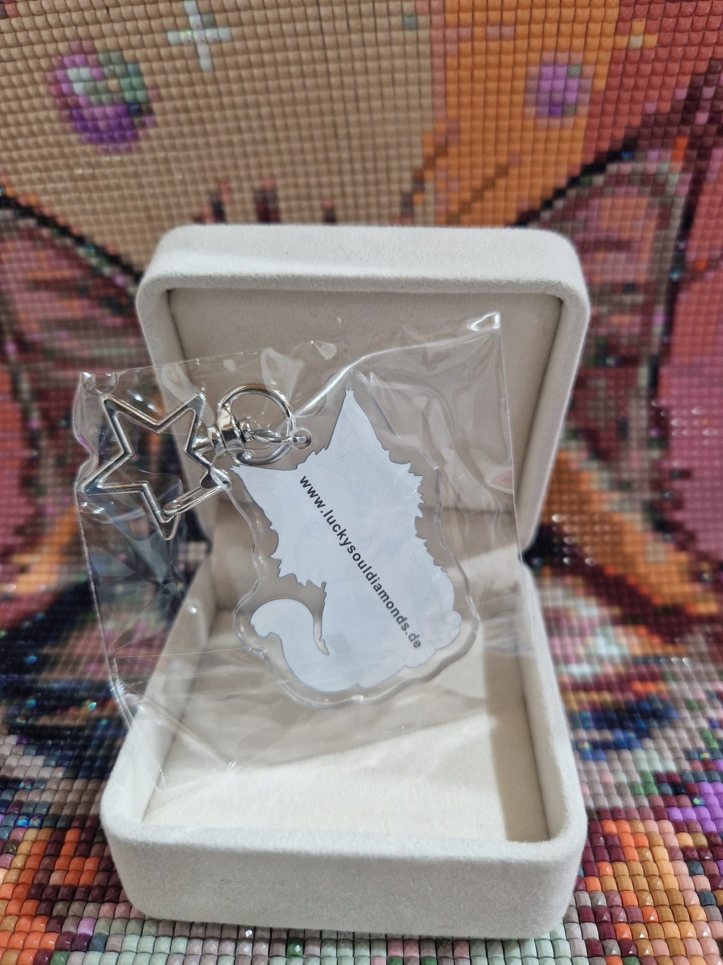 Acryl - Schlüsselanhänger mit Lucky Maskottchen SILBER STERN - Lucky Soul Diamonds