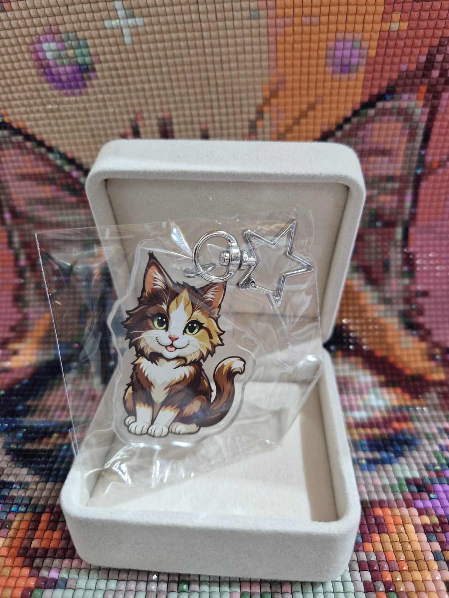 Acryl - Schlüsselanhänger mit Lucky Maskottchen SILBER STERN - Lucky Soul Diamonds