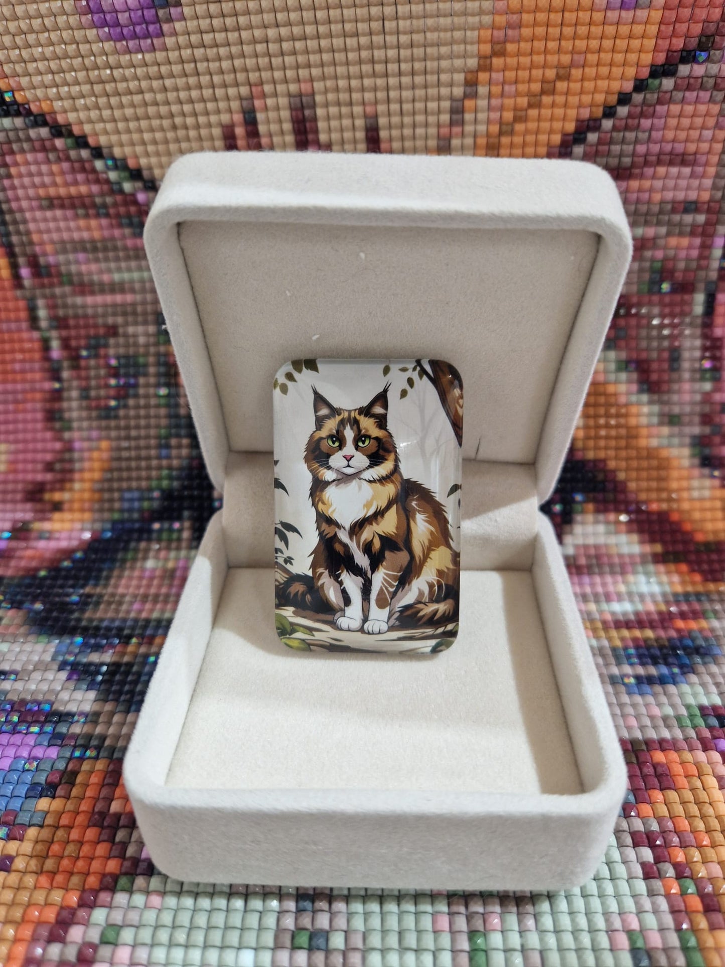 Cover Minder "Lucky die Maine Coon" mit Glas & Magnet - Lucky Soul Diamonds