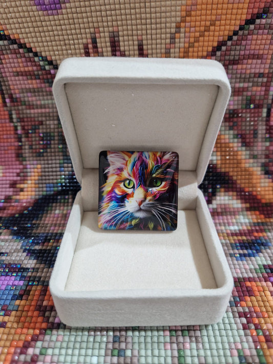 Cover Minder "Regenbogen Maine Coon" mit Glas & Magnet - Lucky Soul Diamonds