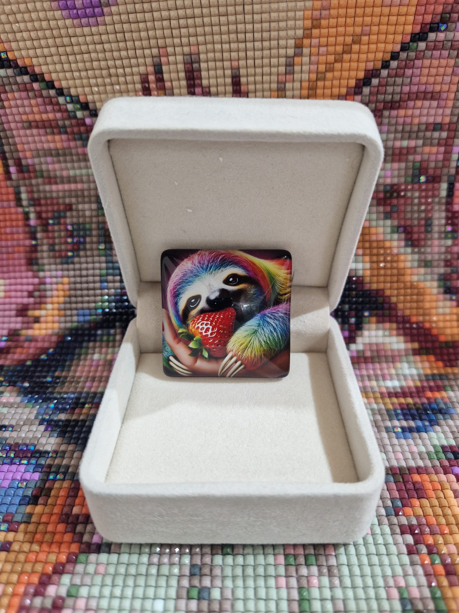 Cover Minder "Chillington das Faultier by Marinsche" mit Glas & Magnet - Lucky Soul Diamonds